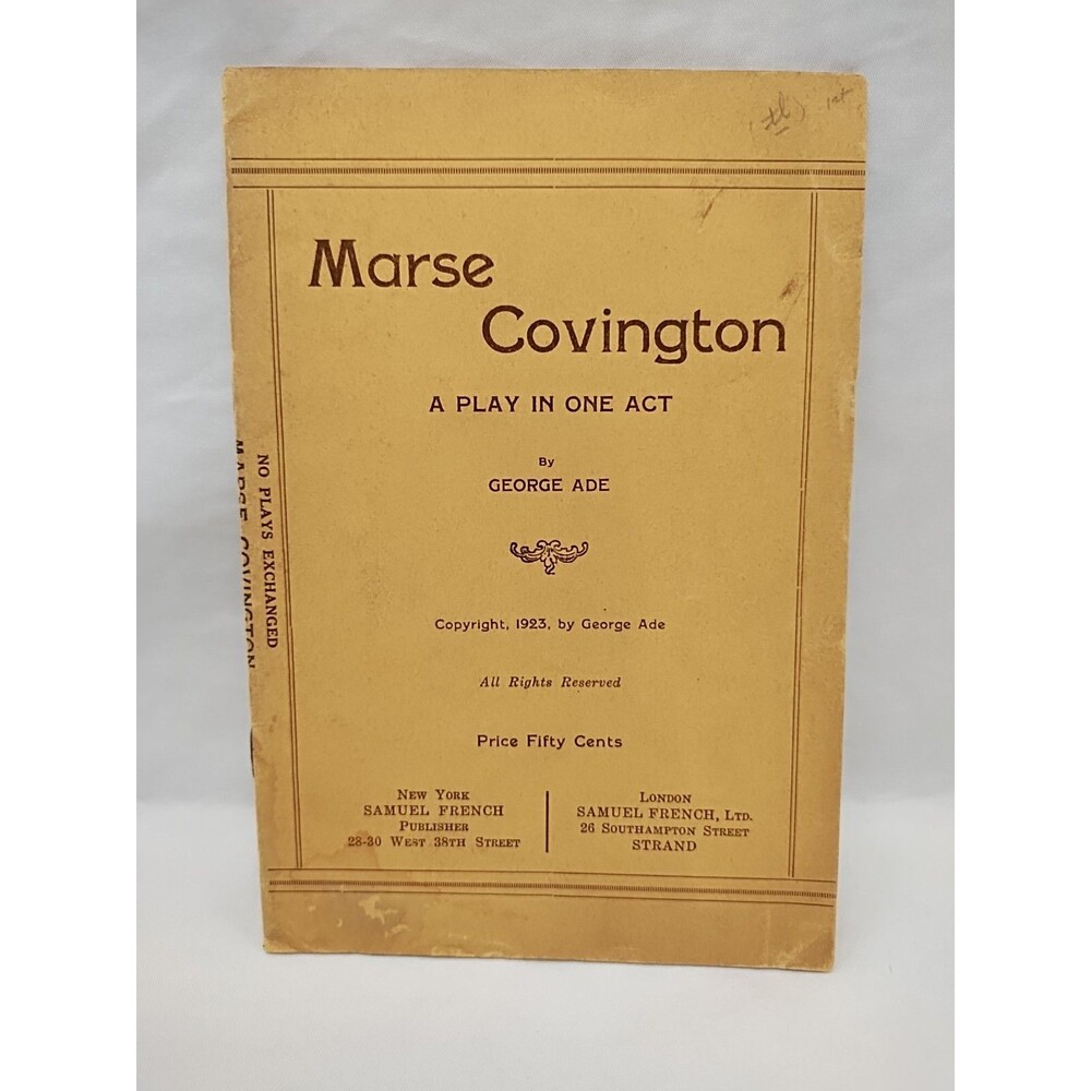 1923 Marse Covington A Play In One Act Booklet